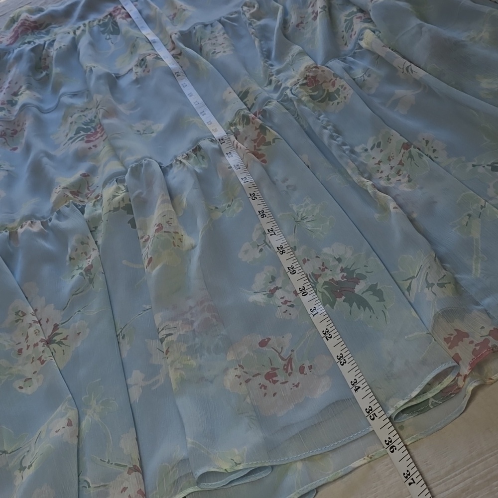 Lauren Ralph Lauren Colorful Floral Georgette Tiered Skirt. - Blue Floral Size 4 - Picture 8 of 12
